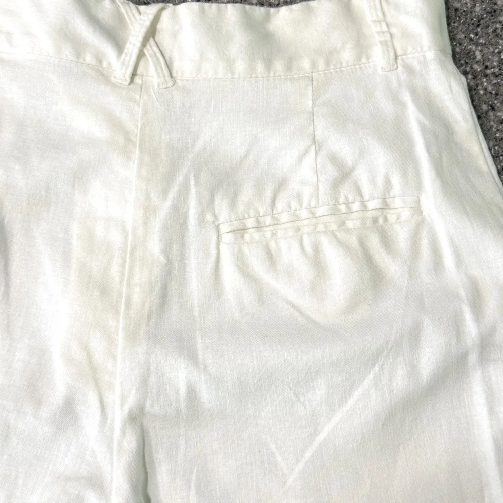 Banana‎ Republic Wide Leg Linen Blend Pants White High Rise Petite Preppy Luxury